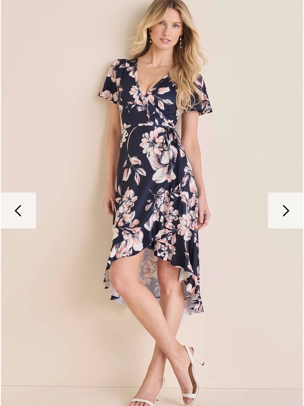 VENUS XL Navy Blue Ruffle Hem Faux Wrap Dress Amorous Floral